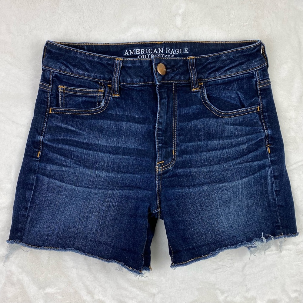 American Eagle Womens High Rise Shortie Size 10 Cut Offs Stretch Denim